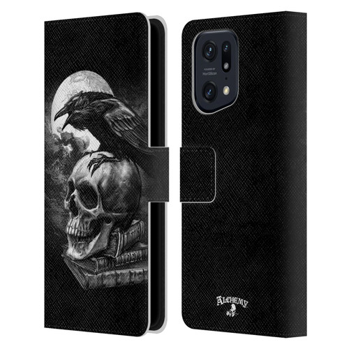 Alchemy Gothic Wing Poe's Raven Leather Book Wallet Case Cover For OPPO Find X5 Pro