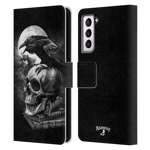 Alchemy Gothic Wing Poe's Raven Leather Book Wallet Case Cover For Samsung Galaxy S21 5G