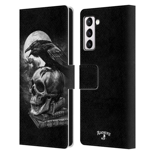 Alchemy Gothic Wing Poe's Raven Leather Book Wallet Case Cover For Samsung Galaxy S21+ 5G