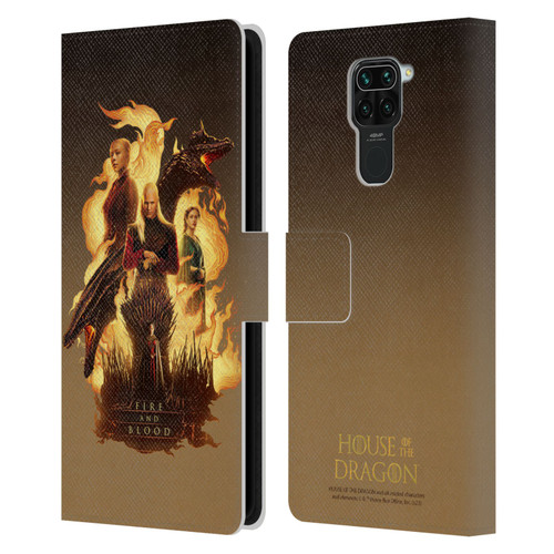 House Of The Dragon: Television Series Art Fire And Blood Leather Book Wallet Case Cover For Xiaomi Redmi Note 9 / Redmi 10X 4G