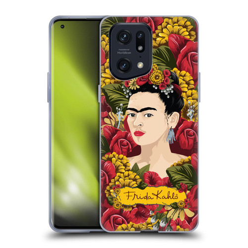 Frida Kahlo Red Florals Portrait Pattern Soft Gel Case for OPPO Find X5 Pro