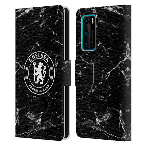 Chelsea Football Club Crest Black Marble Leather Book Wallet Case Cover For Huawei P40 5G