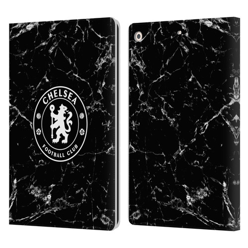 Chelsea Football Club Crest Black Marble Leather Book Wallet Case Cover For Apple iPad 10.2 2019/2020/2021