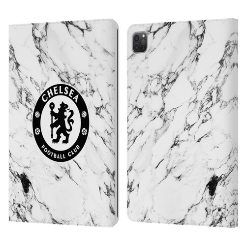 Chelsea Football Club Crest White Marble Leather Book Wallet Case Cover For Apple iPad Pro 11 2020 / 2021 / 2022