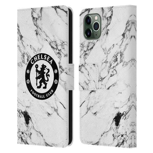 Chelsea Football Club Crest White Marble Leather Book Wallet Case Cover For Apple iPhone 11 Pro Max
