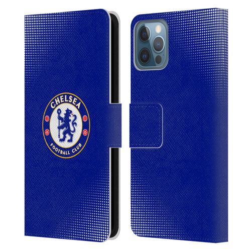 Chelsea Football Club Crest Halftone Leather Book Wallet Case Cover For Apple iPhone 12 / iPhone 12 Pro