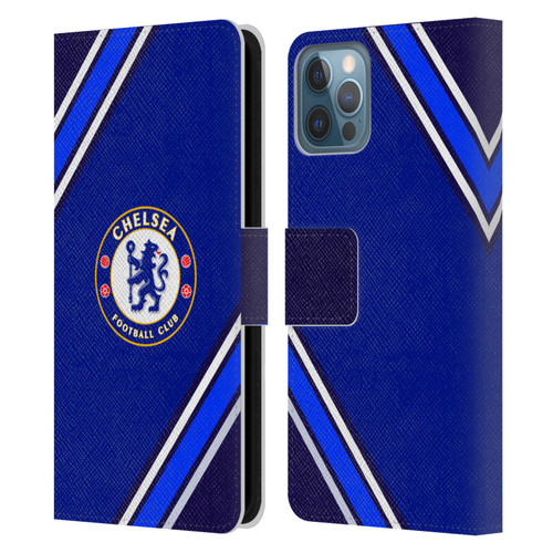 Chelsea Football Club Crest Stripes Leather Book Wallet Case Cover For Apple iPhone 12 / iPhone 12 Pro