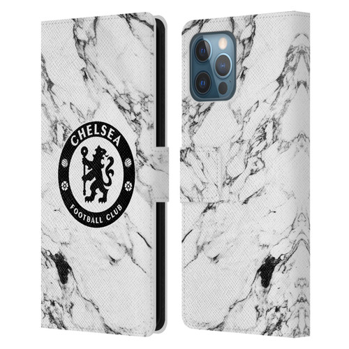 Chelsea Football Club Crest White Marble Leather Book Wallet Case Cover For Apple iPhone 12 Pro Max