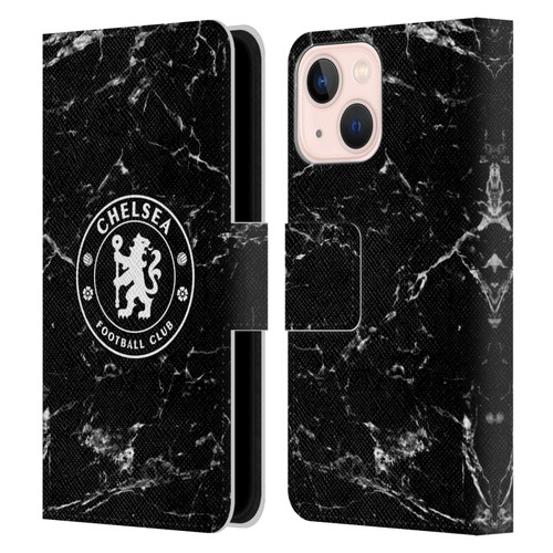 Chelsea Football Club Crest Black Marble Leather Book Wallet Case Cover For Apple iPhone 13 Mini