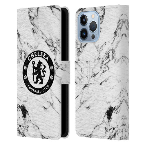 Chelsea Football Club Crest White Marble Leather Book Wallet Case Cover For Apple iPhone 13 Pro Max