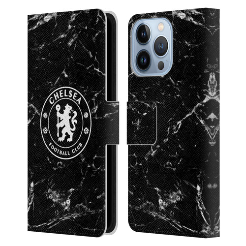 Chelsea Football Club Crest Black Marble Leather Book Wallet Case Cover For Apple iPhone 13 Pro