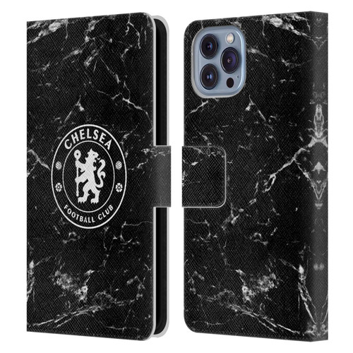 Chelsea Football Club Crest Black Marble Leather Book Wallet Case Cover For Apple iPhone 14