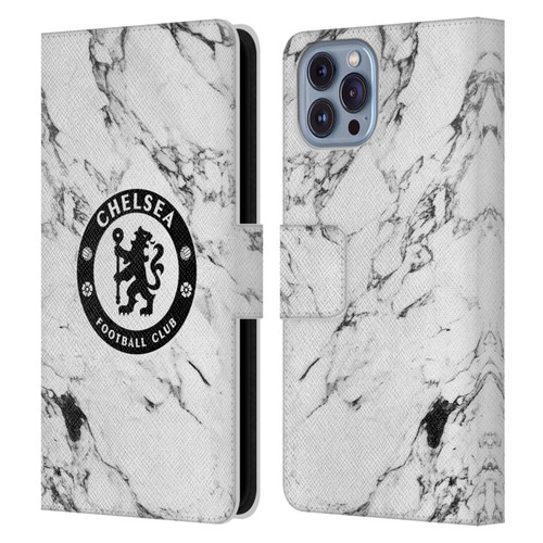 Chelsea Football Club Crest White Marble Leather Book Wallet Case Cover For Apple iPhone 14
