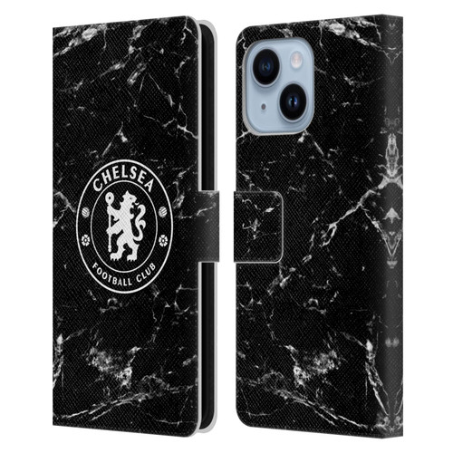 Chelsea Football Club Crest Black Marble Leather Book Wallet Case Cover For Apple iPhone 14 Plus