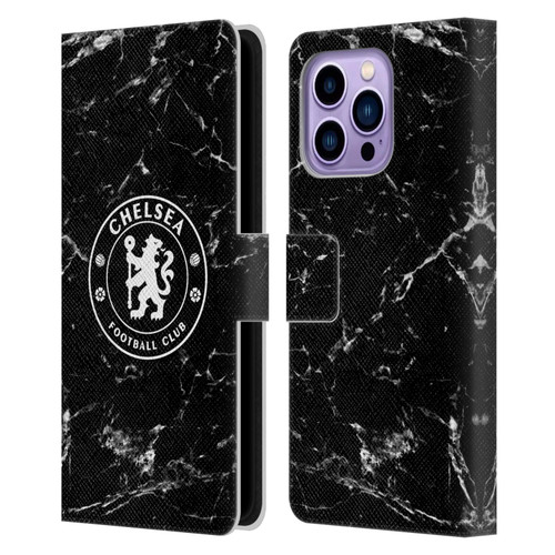 Chelsea Football Club Crest Black Marble Leather Book Wallet Case Cover For Apple iPhone 14 Pro Max