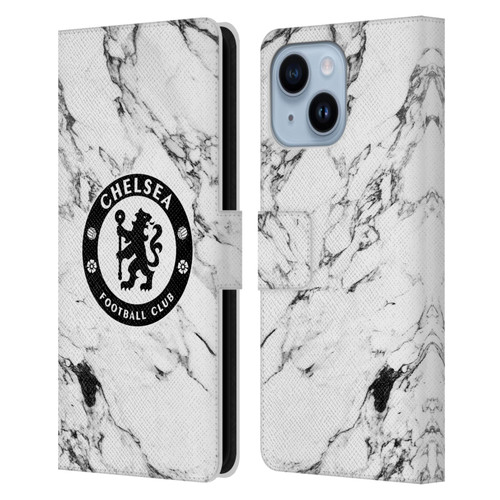 Chelsea Football Club Crest White Marble Leather Book Wallet Case Cover For Apple iPhone 14 Plus
