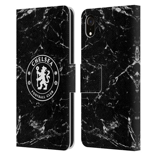 Chelsea Football Club Crest Black Marble Leather Book Wallet Case Cover For Apple iPhone XR