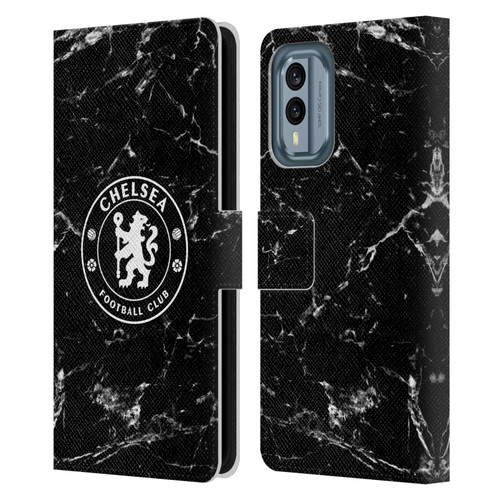 Chelsea Football Club Crest Black Marble Leather Book Wallet Case Cover For Nokia X30