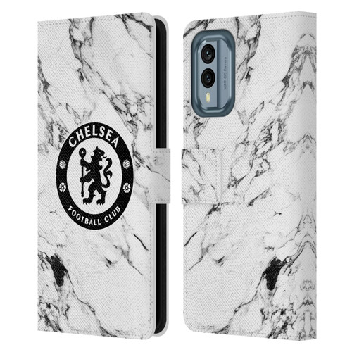 Chelsea Football Club Crest White Marble Leather Book Wallet Case Cover For Nokia X30