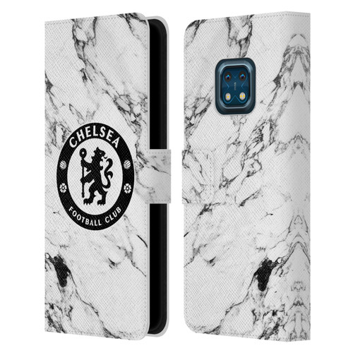 Chelsea Football Club Crest White Marble Leather Book Wallet Case Cover For Nokia XR20