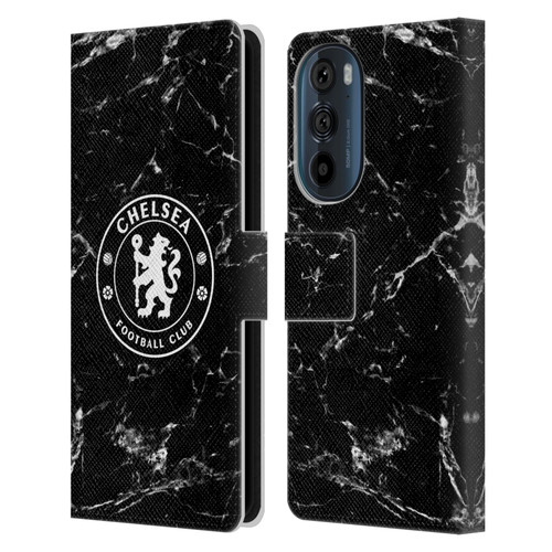 Chelsea Football Club Crest Black Marble Leather Book Wallet Case Cover For Motorola Edge 30
