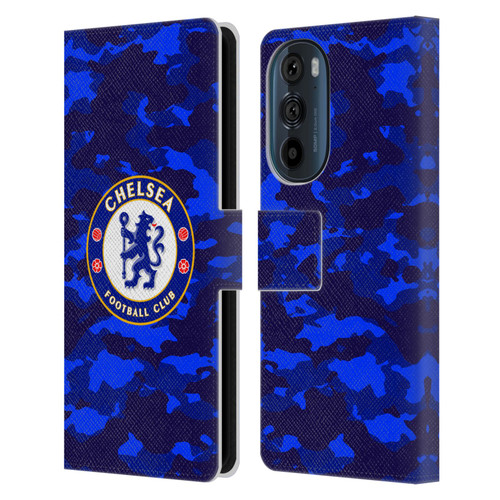 Chelsea Football Club Crest Camouflage Leather Book Wallet Case Cover For Motorola Edge 30
