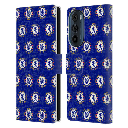 Chelsea Football Club Crest Pattern Leather Book Wallet Case Cover For Motorola Edge 30