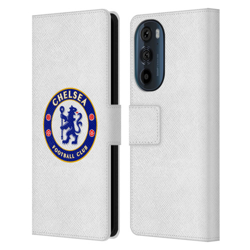 Chelsea Football Club Crest Plain White Leather Book Wallet Case Cover For Motorola Edge 30