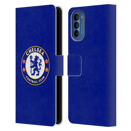 Chelsea Football Club Crest Plain Blue Leather Book Wallet Case Cover For Motorola Moto G41