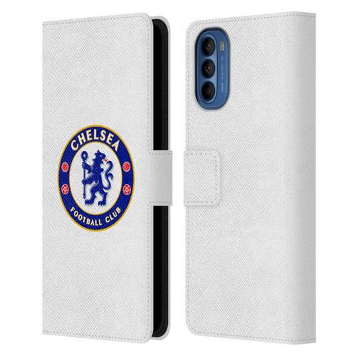 Chelsea Football Club Crest Plain White Leather Book Wallet Case Cover For Motorola Moto G41