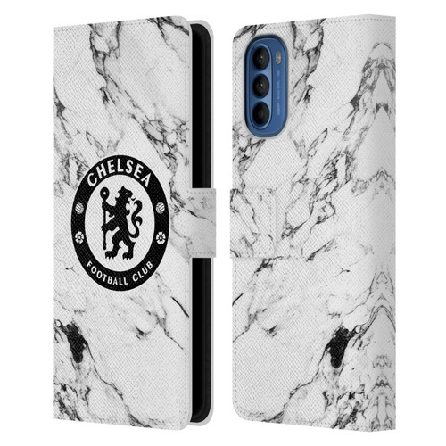 Chelsea Football Club Crest White Marble Leather Book Wallet Case Cover For Motorola Moto G41