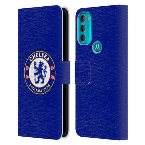 Chelsea Football Club Crest Plain Blue Leather Book Wallet Case Cover For Motorola Moto G71 5G