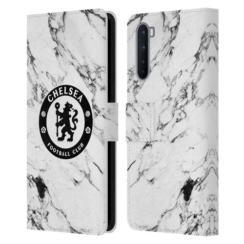 Chelsea Football Club Crest White Marble Leather Book Wallet Case Cover For OnePlus Nord 5G