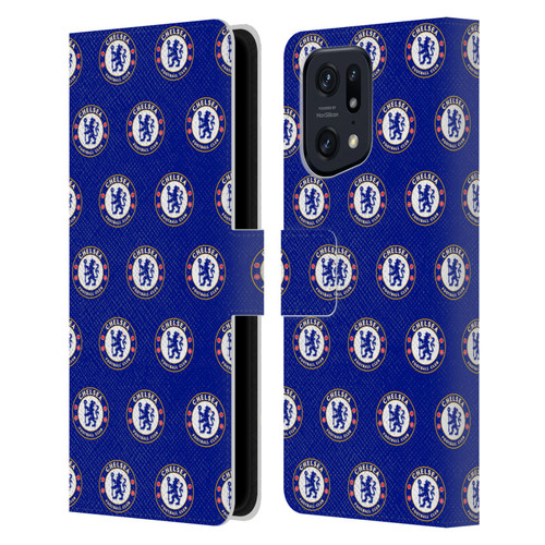 Chelsea Football Club Crest Pattern Leather Book Wallet Case Cover For OPPO Find X5 Pro