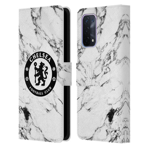 Chelsea Football Club Crest White Marble Leather Book Wallet Case Cover For OPPO A54 5G