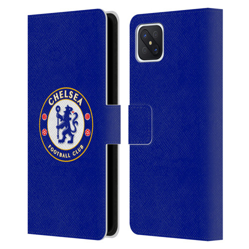 Chelsea Football Club Crest Plain Blue Leather Book Wallet Case Cover For OPPO Reno4 Z 5G
