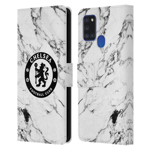 Chelsea Football Club Crest White Marble Leather Book Wallet Case Cover For Samsung Galaxy A21s (2020)