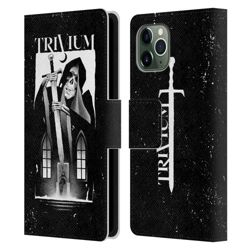 Trivium Graphics Skeleton Sword Leather Book Wallet Case Cover For Apple iPhone 11 Pro