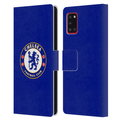 Chelsea Football Club Crest Plain Blue Leather Book Wallet Case Cover For Samsung Galaxy A31 (2020)
