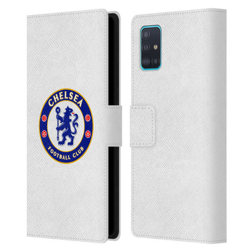 Chelsea Football Club Crest Plain White Leather Book Wallet Case Cover For Samsung Galaxy A51 (2019)