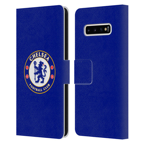 Chelsea Football Club Crest Plain Blue Leather Book Wallet Case Cover For Samsung Galaxy S10+ / S10 Plus