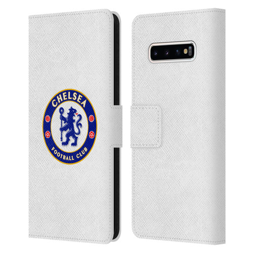 Chelsea Football Club Crest Plain White Leather Book Wallet Case Cover For Samsung Galaxy S10+ / S10 Plus