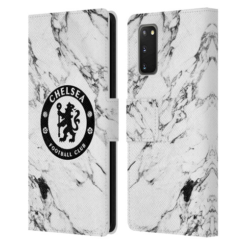 Chelsea Football Club Crest White Marble Leather Book Wallet Case Cover For Samsung Galaxy S20 / S20 5G