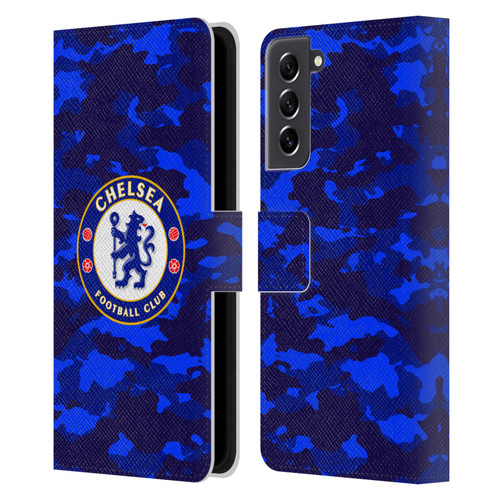 Chelsea Football Club Crest Camouflage Leather Book Wallet Case Cover For Samsung Galaxy S21 FE 5G