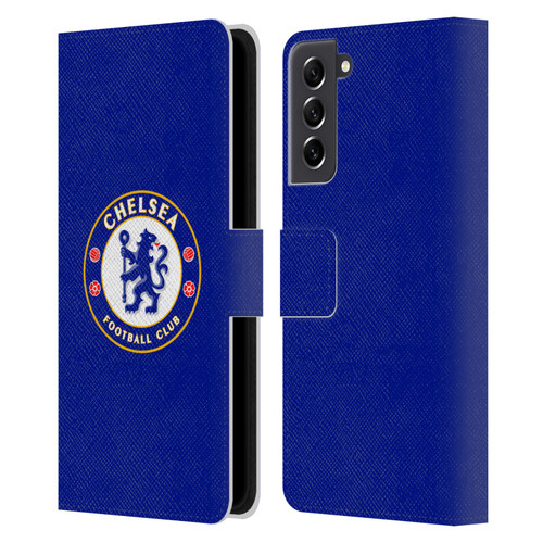 Chelsea Football Club Crest Plain Blue Leather Book Wallet Case Cover For Samsung Galaxy S21 FE 5G