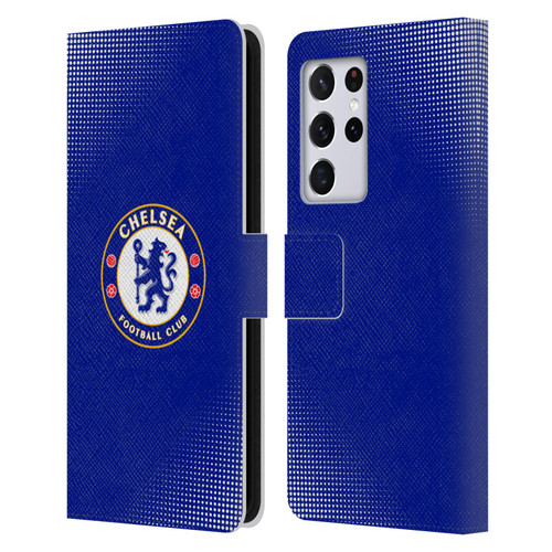 Chelsea Football Club Crest Halftone Leather Book Wallet Case Cover For Samsung Galaxy S21 Ultra 5G