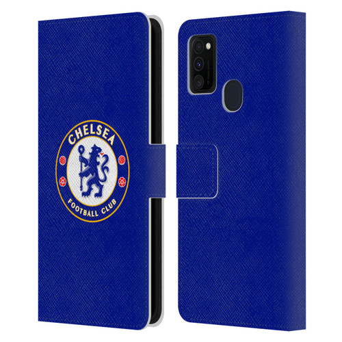 Chelsea Football Club Crest Plain Blue Leather Book Wallet Case Cover For Samsung Galaxy M30s (2019)/M21 (2020)