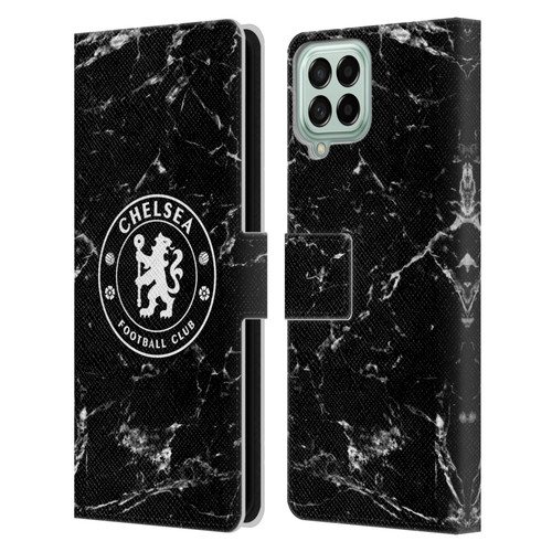 Chelsea Football Club Crest Black Marble Leather Book Wallet Case Cover For Samsung Galaxy M33 (2022)
