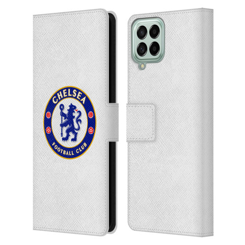 Chelsea Football Club Crest Plain White Leather Book Wallet Case Cover For Samsung Galaxy M33 (2022)