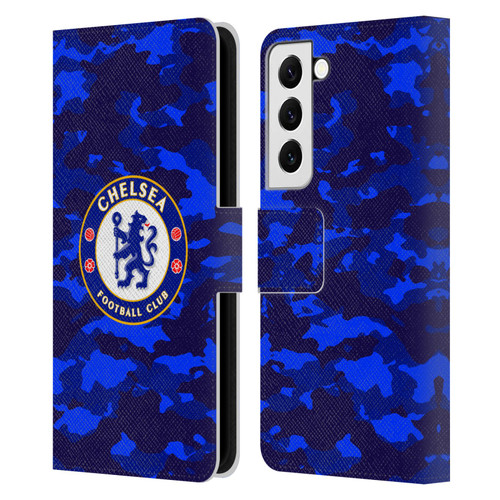Chelsea Football Club Crest Camouflage Leather Book Wallet Case Cover For Samsung Galaxy S22 5G
